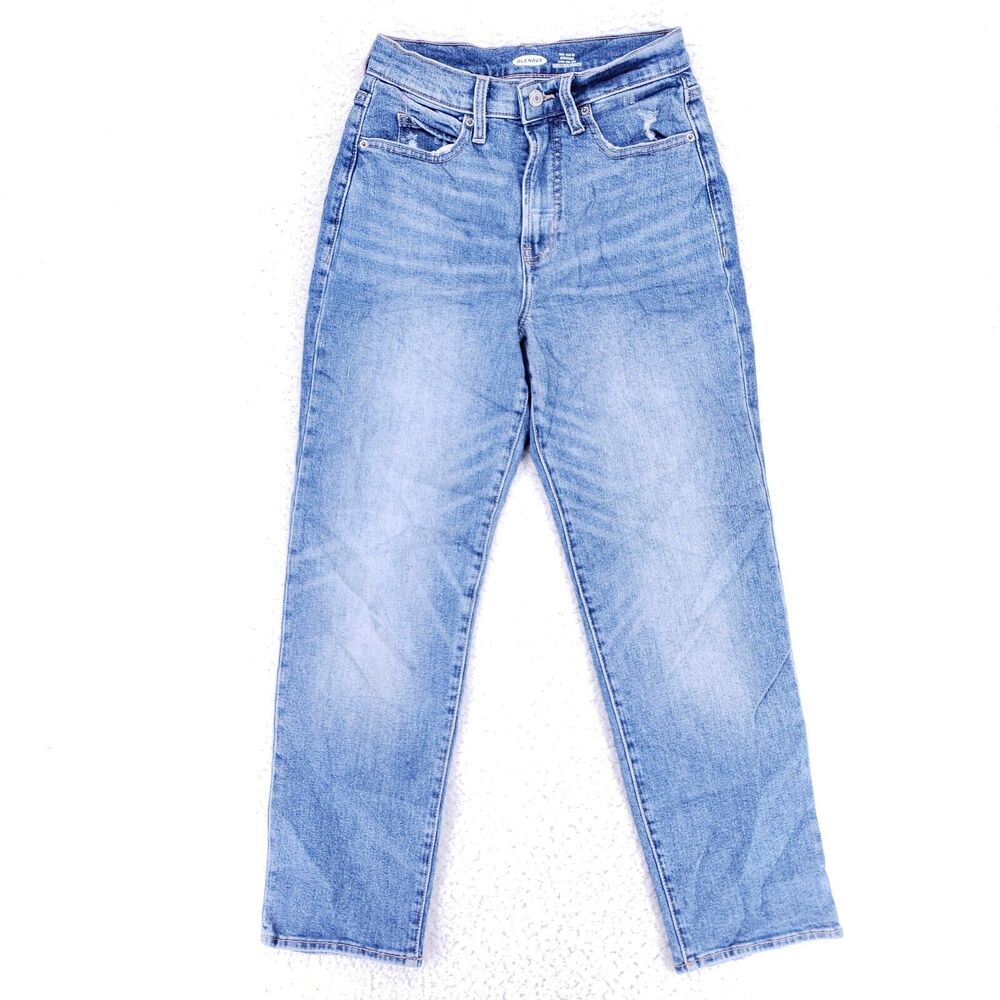 Old Navy Jeans Denim Cotton Womens SZ 0 Blue Straight Stretch VTG High Rise Slim